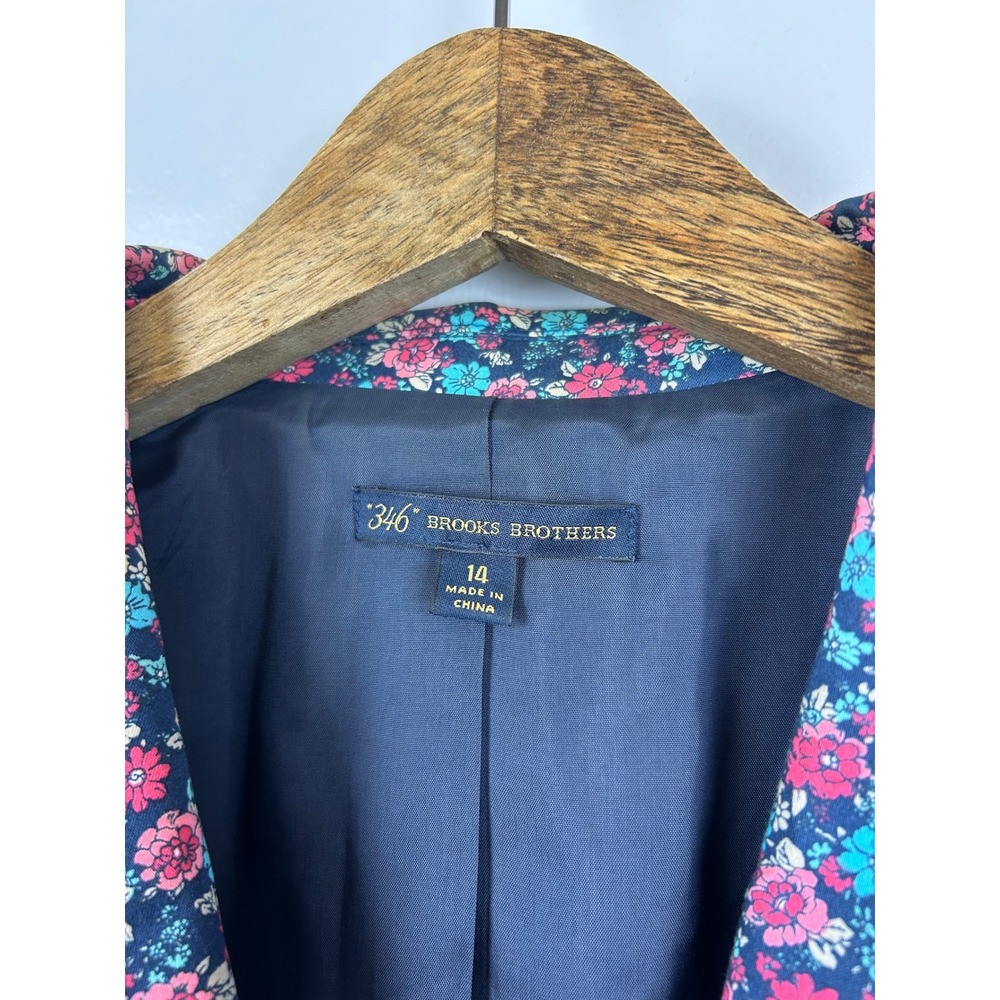 346 Brooks Brothers Womens Blazer Size‎ 14 Jacket Floral Navy Pink Blue Event - Picture 4 of 10